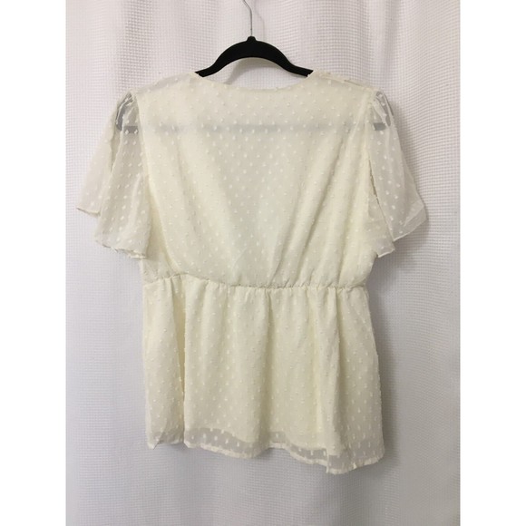 Women's Top Size Large Baby Doll Deep V Neck Swiss Dot Peplum Easter Ivory Large - Picture 6 of 6